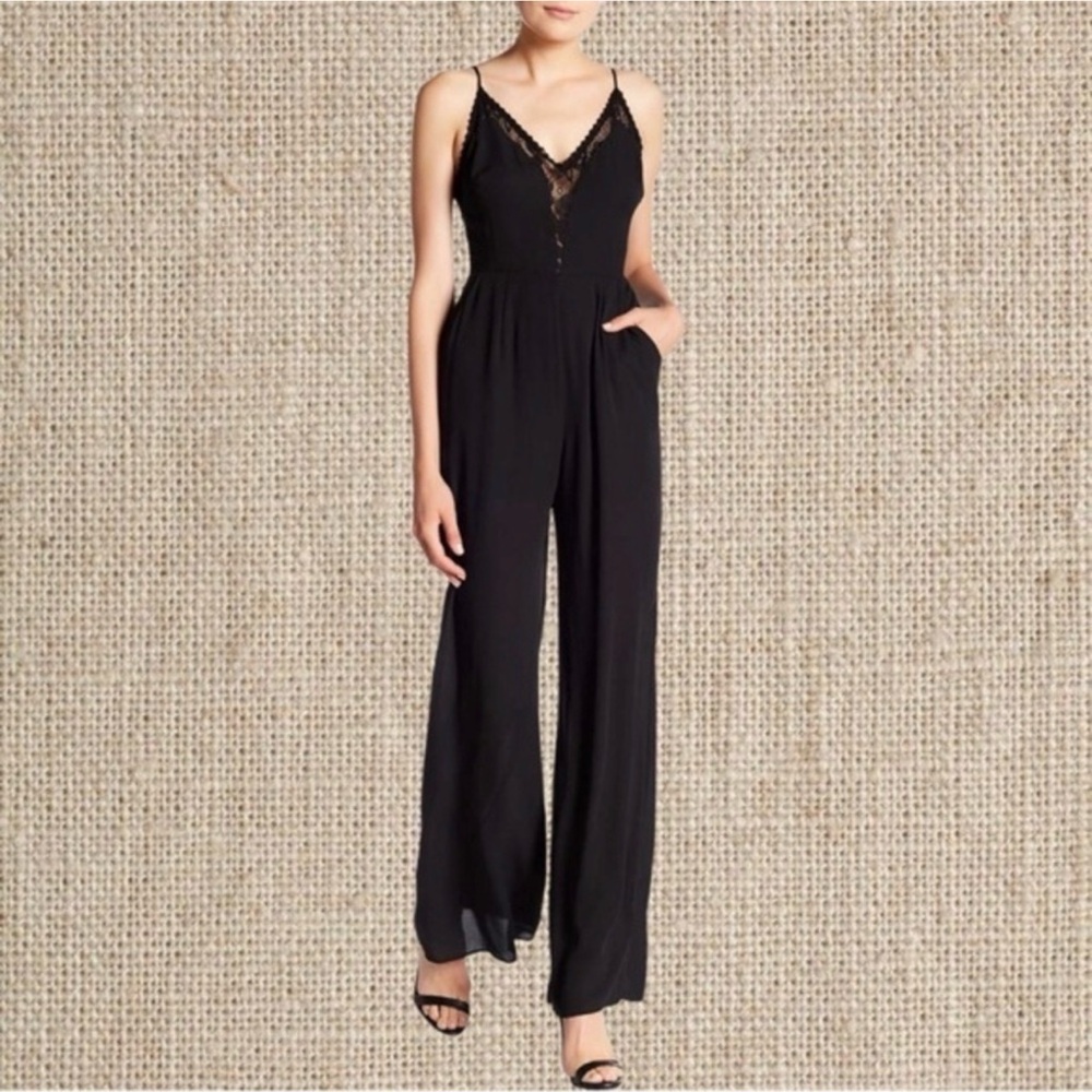 Astr Elegant Black Jumpsuit with Lace Detail size XS NWT